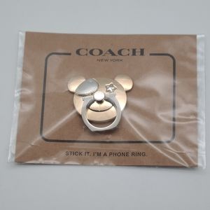 Coach Silver and Gold Teddy Bear Phone Ring Grip New